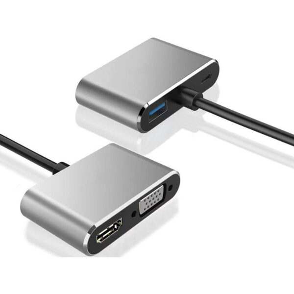 Adaptor USB-C Male σε HDMI 4K, VGA και USB 3.0 HUB με τροφοδοσία - Image 4