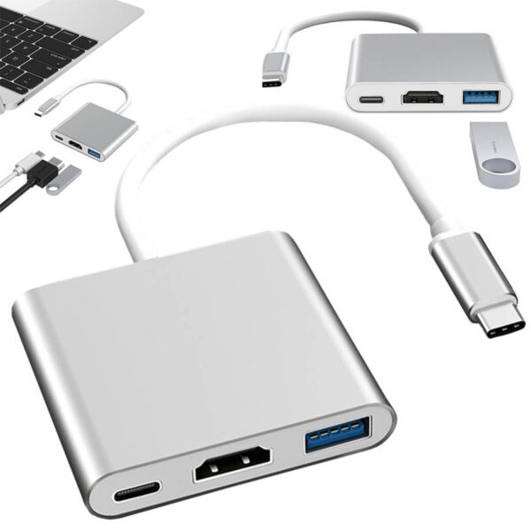Adaptor USB Type-C 3 in 1/USB 3.0/HDMI/Type-C 3W1 - Image 2
