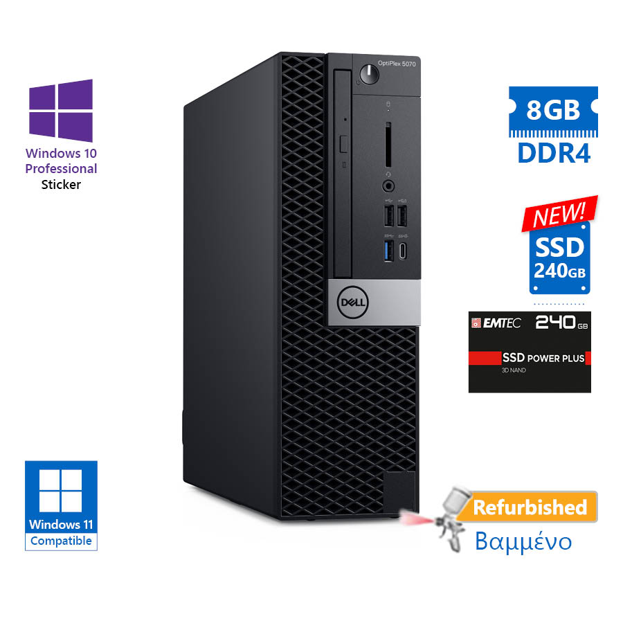 Dell 5070 SFF i5-8500/8GB DDR4/240GB SSD New/DVD/10P Grade A+ Refurbished PC