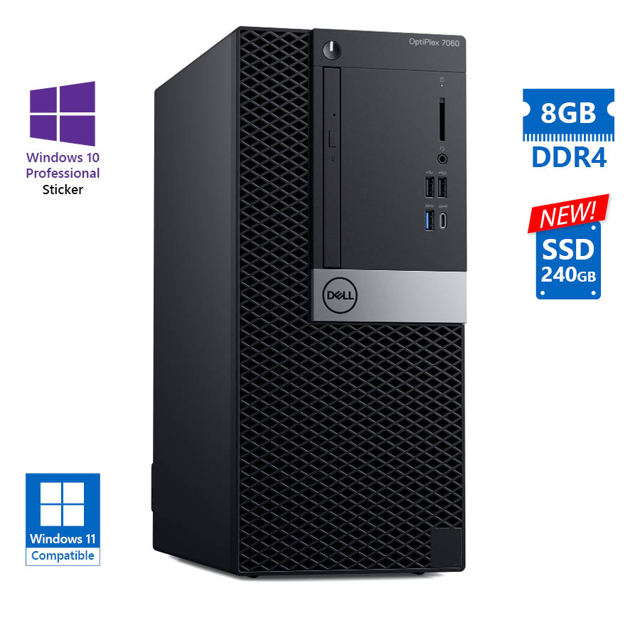 Dell 7060 Tower i5-8500/8GB DDR4/240GB SSD New/DVD/10P Grade A+ Refurbished PC