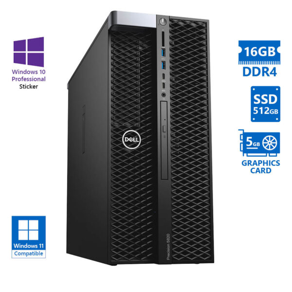 Dell (A-) Precision 5820 Tower Xeon W-2123(4-Cores)/16GB DDR4/512GB SSD/Nvidia 5GB/DVD/10P Grade A-