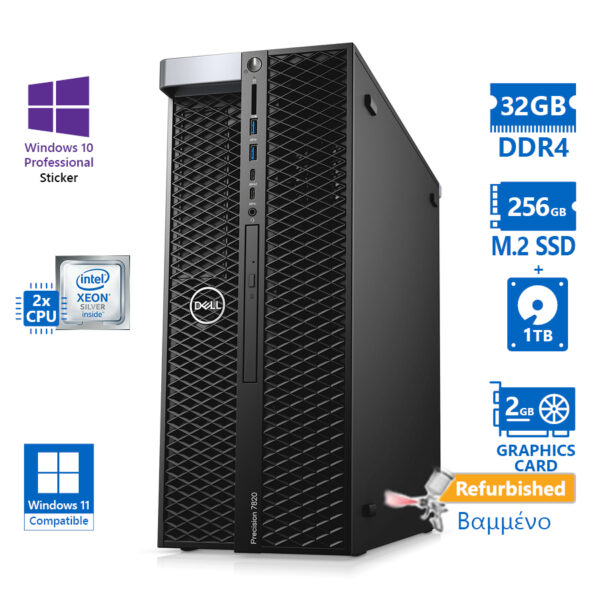 Dell Precision 7820 Tower Xeon 2xSilver 4210(10-Cores)/32GB DDR4/512GB M.2 SSD & 1TB/Nvidia 2GB/No O