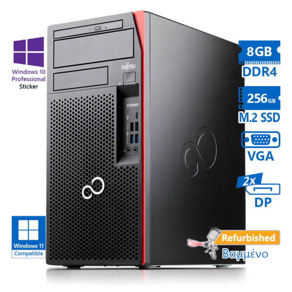 Fujitsu P758 Tower i5-8500/8GB DDR4/256GB M.2 SSD/DVD/V/10P Grade A+ Refurbished PC