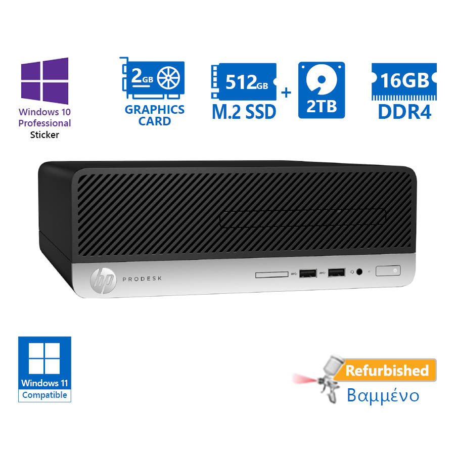 HP 400G5 SFF i7-8700/16GB DDR4/512GB M.2 SSD & 2TB/ATI Radeon R7 430 2GB/No ODD/10P Grade A+ Refurbi