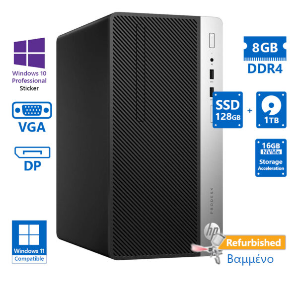 HP 400G5 Tower i5-8500/8GB DDR4/128GB SSD & 1TB & SA16GB/DVD/10P Grade A+ Refurbished PC