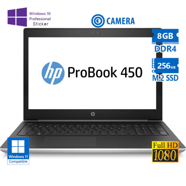 HP (A-) ProBook 450 G5 i5-8250U/15.6”FHD/8GB DDR4/256GB M.2 SSD/No ODD/Camera/10P Grade A- Refurbish