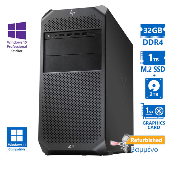 HP Z4 G4 Tower Xeon W-2133(6-Cores)/32GB DDR4/1TB Μ.2 SSD & 2TB/Nvidia 1GB/No ODD/10P Grade A+ Works