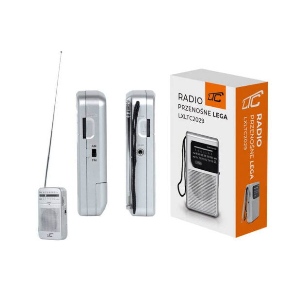LTC LEGA Small Pocket Portable Radio, AM/FM/AUX Silver - Image 3