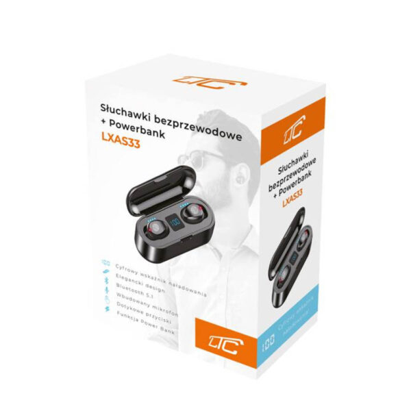 LTC Ακουστικό In-ear Bluetooth Wireless earphones με docking station powerbank LXAS33 μαύρο - Image 2