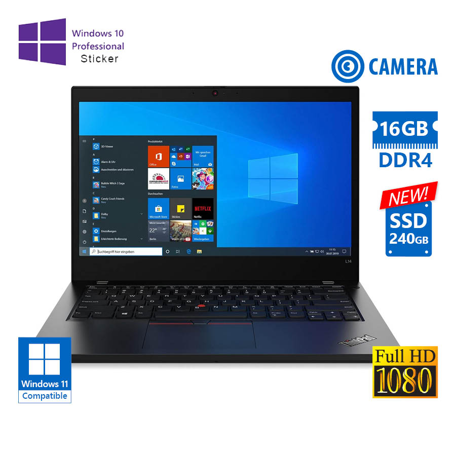 Lenovo ThinkPad L14 Gen 1 i5-10210U/14\"FHD/16GB DDR4/240GB SSD New/No ODD/Camera/10P Grade A Refurbi