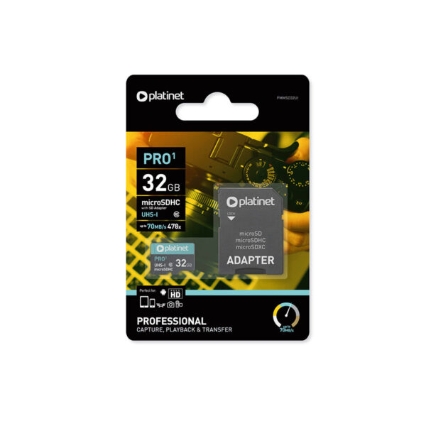 PLATINET microSDHC  SECURE DIGITAL + ADAPTER SD 32GB class10 U1 70MB/s - Image 2