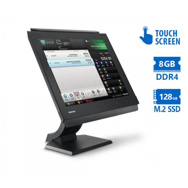 POS (A-) Toshiba 6140E4C AIO w/Touchscreen Monitor 15\"Celeron 3955U/8GB DDR4/128GB M.2 SSD/No ODD/Gr