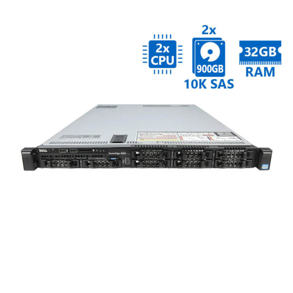 Refurbished Server Dell Poweredge R620 R1U 2xE5-2630v2/32GB DDR3/2x900GB SAS 10K/8xSFF/2xPSU/DVD/Per