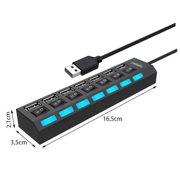 USB 2.0 HUB 7-Port Hi-Speed w/Switches & Blue LED Desing - Image 4