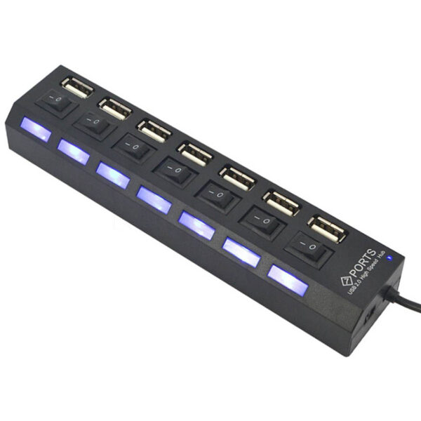USB 2.0 HUB 7-Port Hi-Speed w/Switches & Blue LED Desing - Image 5