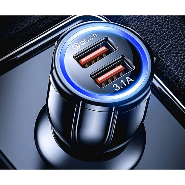 Universal 2xUSB Fast Car Charger QC 3.0 5V/3.1A Μαύρος - Image 2