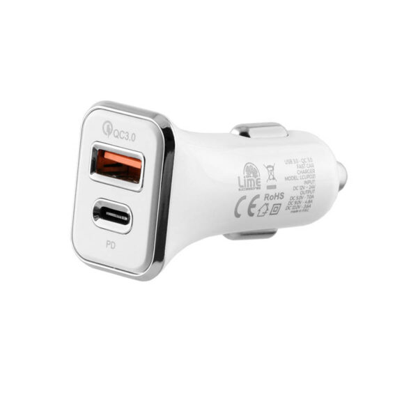 Universal DUAL USB 3.0/Type C Fast Car Charger QC 3.0 40W 5V-7A/9V-4.8A/12V-3.6A Λευκό LCUPD21 Lime - Image 3