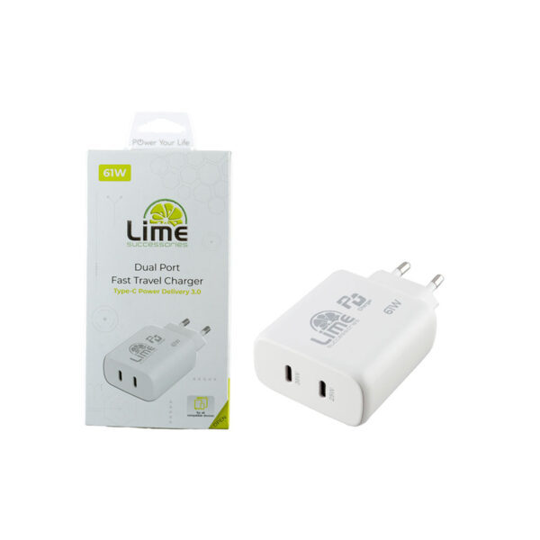 Universal Type-C PD 3.0 Dual Super Fast Travel Wall Charger 61W 4.0A & Type-C 25W Lime LTC61W - Image 3