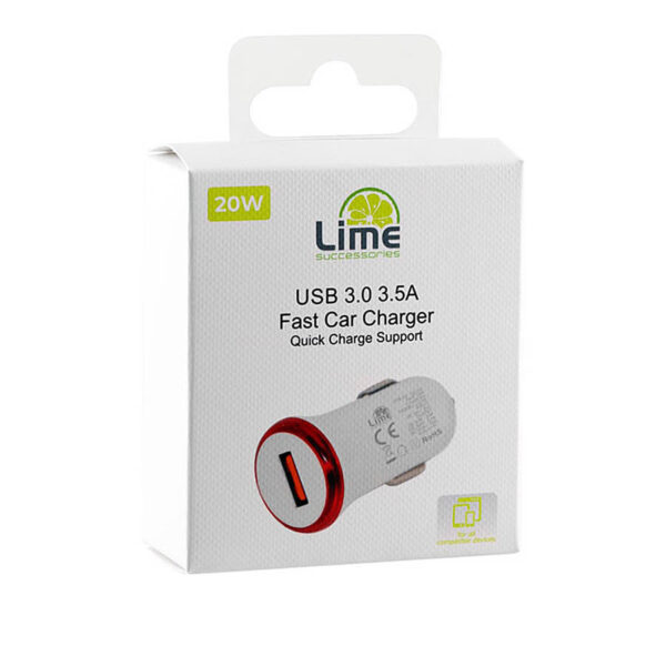 Universal USB 3.0 Fast Car Charger QC 3.0 5V/3.5A Λευκό LCU02 Lime - Image 2