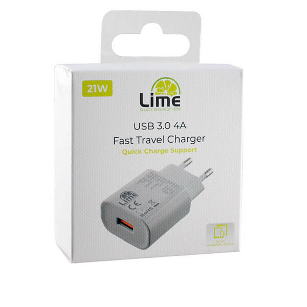 Universal USB 3.0 Fast Travel Wall Charger QC 3.0 4000mA 5V-9V-12V Λευκό Lime LTU24 - Image 2