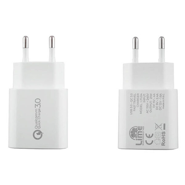 Universal USB 3.0 Fast Travel Wall Charger QC 3.0 4000mA 5V-9V-12V Λευκό Lime LTU24 - Image 3