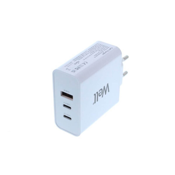 Universal USB 3.0/2xUSB-C FastTravel Wall Charger 65W Λευκό Well PSUP-USB-WPQ6501WE-WL - Image 2