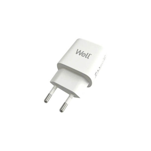 Universal USB-C FastTravel Wall Charger 5VDC/3A (25W) Λευκό Well PSUP-USB-WPD2504WE-WL - Image 2