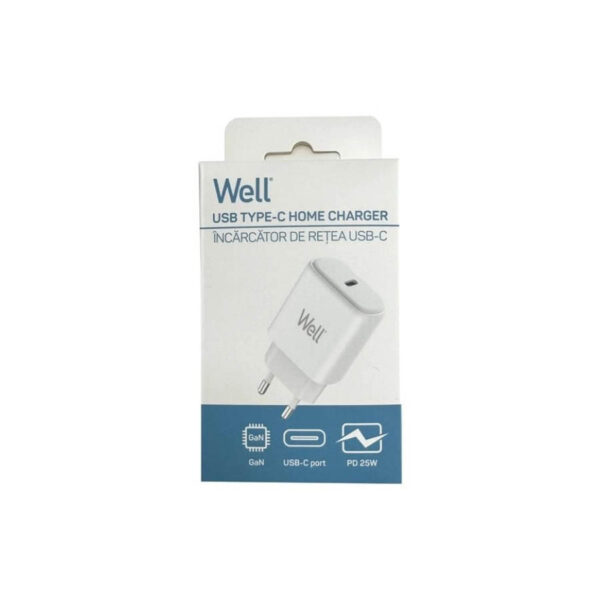 Universal USB-C FastTravel Wall Charger 5VDC/3A (25W) Λευκό Well PSUP-USB-WPD2504WE-WL - Image 3