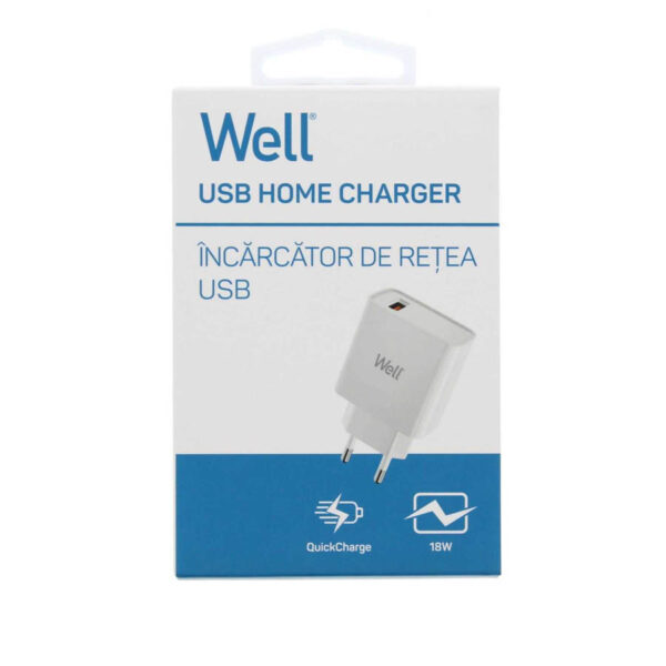 Universal USB Fas Travel Wall Charger QC 3.0 18W 3000mA Λευκό Well PSUP-USB-WQ11801WE-WL - Image 2