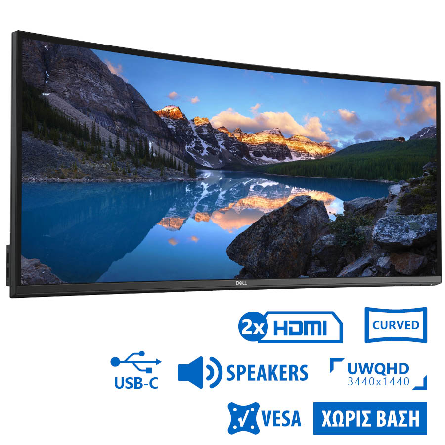 Used (A-) Monitor U3419W Curved/Dell/34\"UW-QHD/3440x1440/Black/w/Speakers/No Stand/Grade A-/DP & 2xH