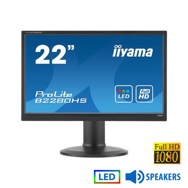 Used Monitor B2280DHS LED/IIyama/22\"FHD/1920x1080/Black/w/Speakers/D-SUB & DVI-D & DP