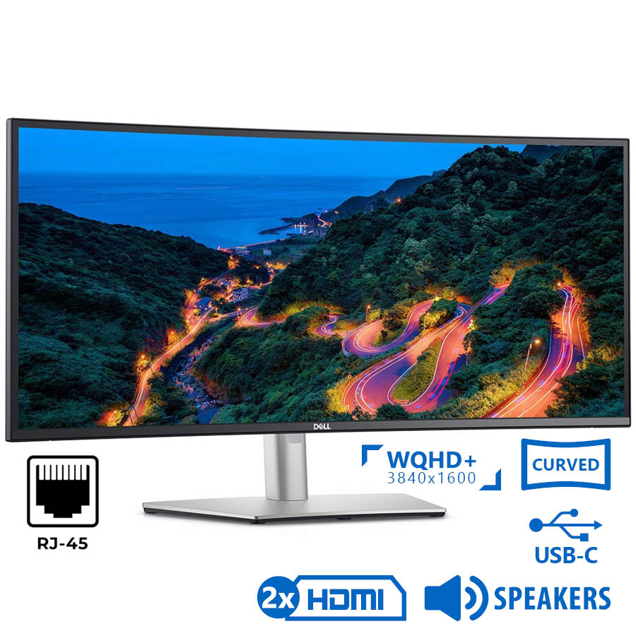 Used Monitor U3423WE Curved/Dell/34”UW-QHD/3440x1440/Silver/Black/w/Speakers/DP & 2xHDMI & USB-Type-