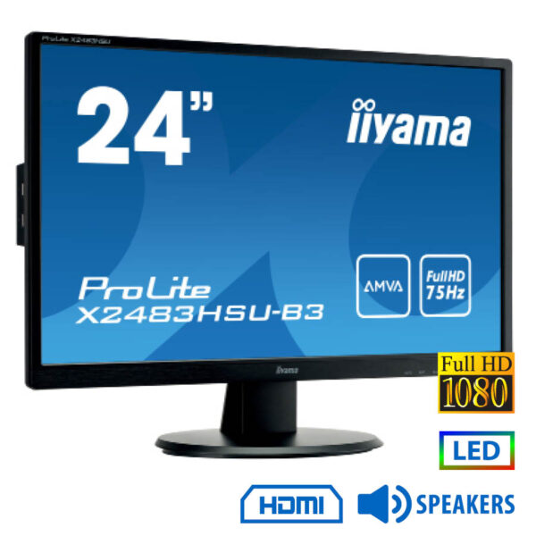 Used Monitor X2483 LED/IIyama/24\"FHD/1920x1080/Wide/Black/w/Speakers/D-SUB & DP & HDMI & USB Hub
