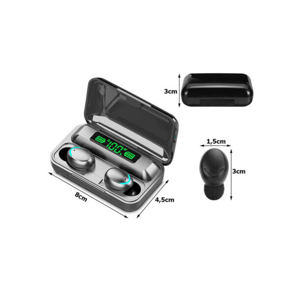 Ακουστικό In-ear Bluetooth Wireless earphones noice cancelling ANC, ENC με docking station F9-5 μαύρ - Image 3