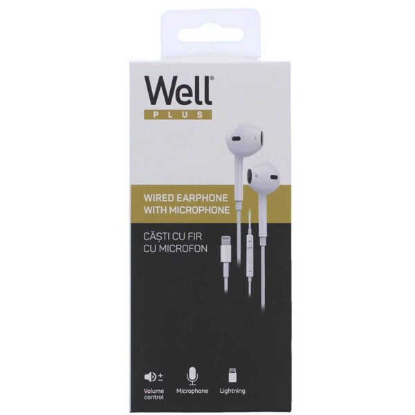 Ακουστικό Lightning με μικρόφωνο EPL05WE λευκό Well EARPHONE-EPL05WE-WL - Image 2