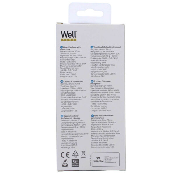 Ακουστικό Type-C με μικρόφωνο EPC04WE λευκό Well EARPHONE-EPC04WE-WL - Image 3