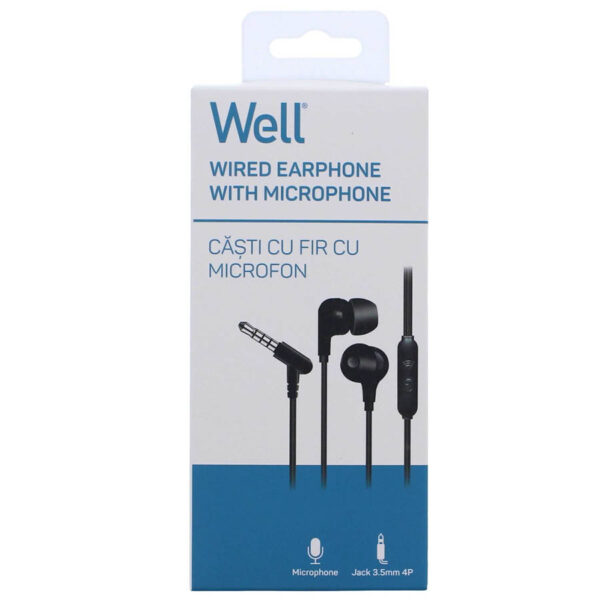 Ακουστικό με μικρόφωνο EP301BK μαύρο Well EARPHONE-EP301BK-WL - Image 2