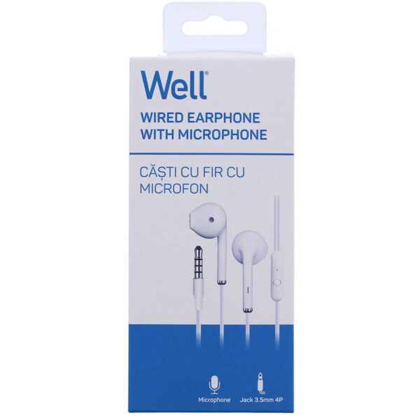 Ακουστικό με μικρόφωνο EP302WE λευκό Well EARPHONE-EP302WE-WL - Image 2