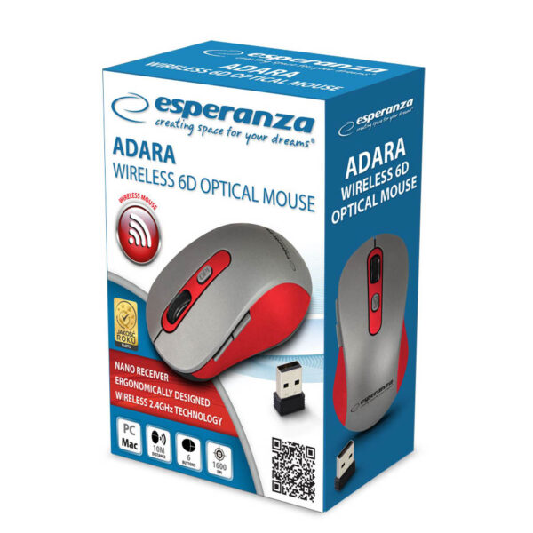 Ασύρματο Ποντίκι Adara 2.4Ghz 800-1600 Dpi κόκκινο/ασημί EM131R - Image 3