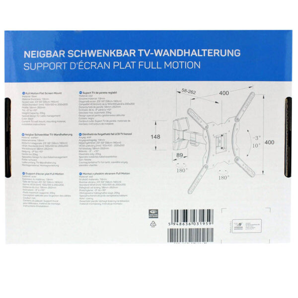 Βάση TV Well 23"- 55" με μονό βραχίωνα Ρυθμιζόμενη TVS-LCD-SW155-WL - Image 4