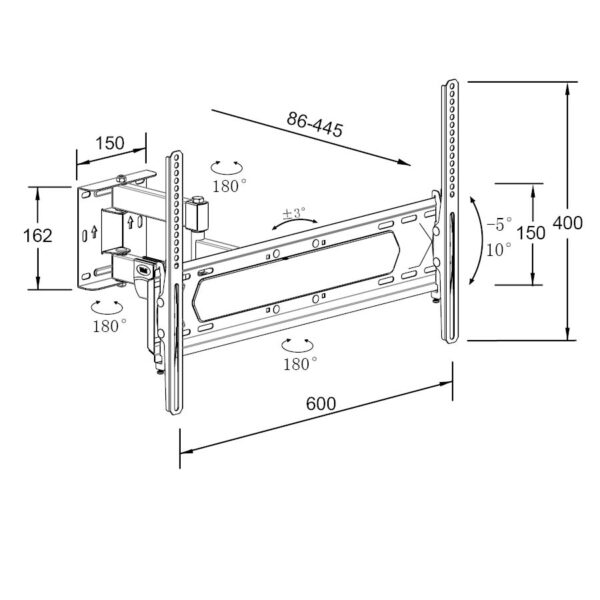 Βάση TV Well 32"- 70" με τριπλό βραχίωνα Ρυθμιζόμενη TVS-LCD-SW370-WL - Image 2