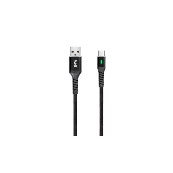 Καλώδιο 3A USB 2.0 σε Type-C Φόρτισης - Data με ένδειξη φόρτισης 1m Μαύρο Well CABLE-USB/USBC-1BK04-
